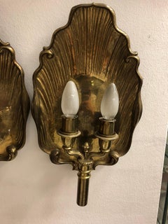Rare 20th Century Brass Sconces, Electrified, Shell Shape