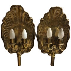 Rare 20th Century Brass Sconces, Electrified, Shell Shape