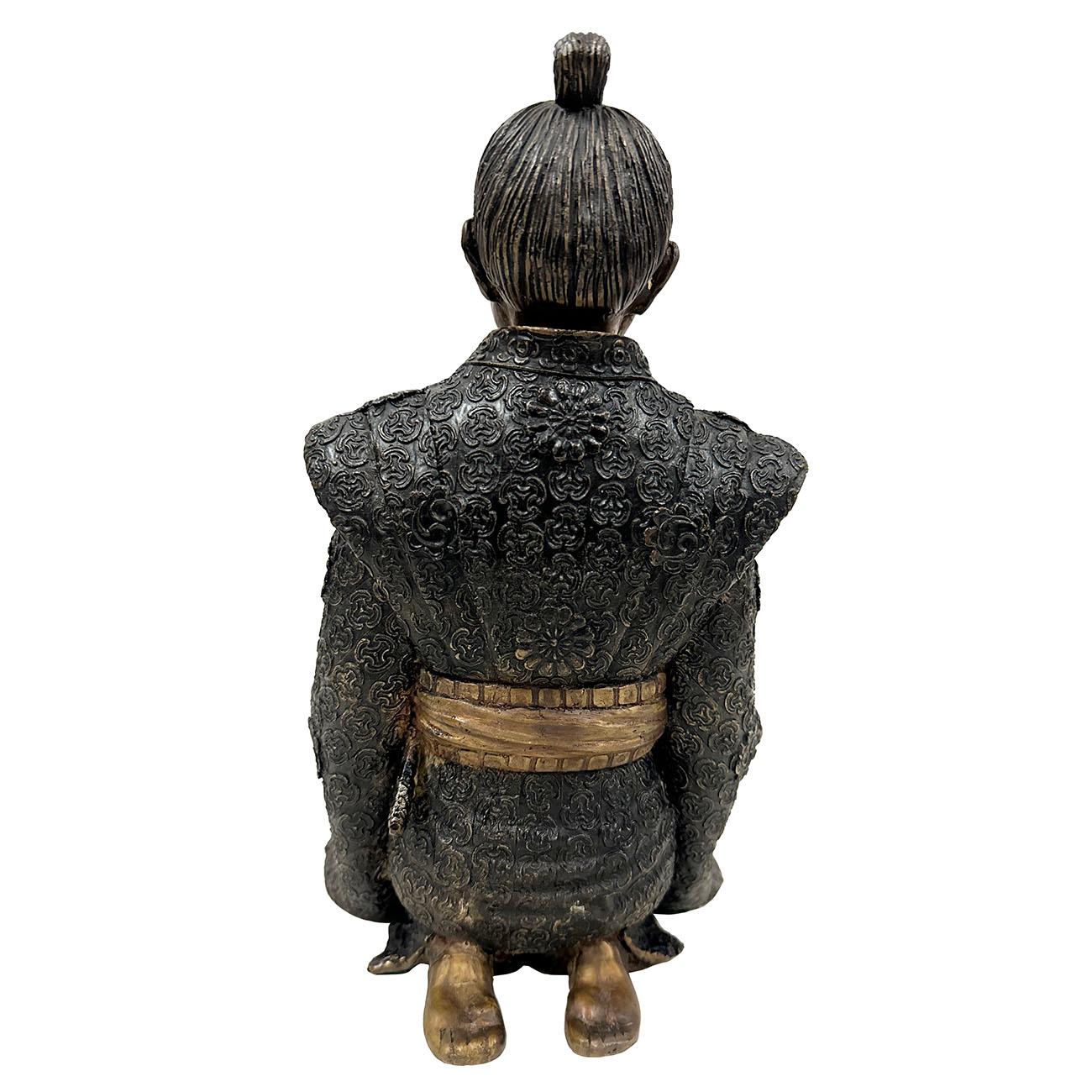 Rare statue de Samurai en bronze ancien japonais du 20ème siècle en vente 1