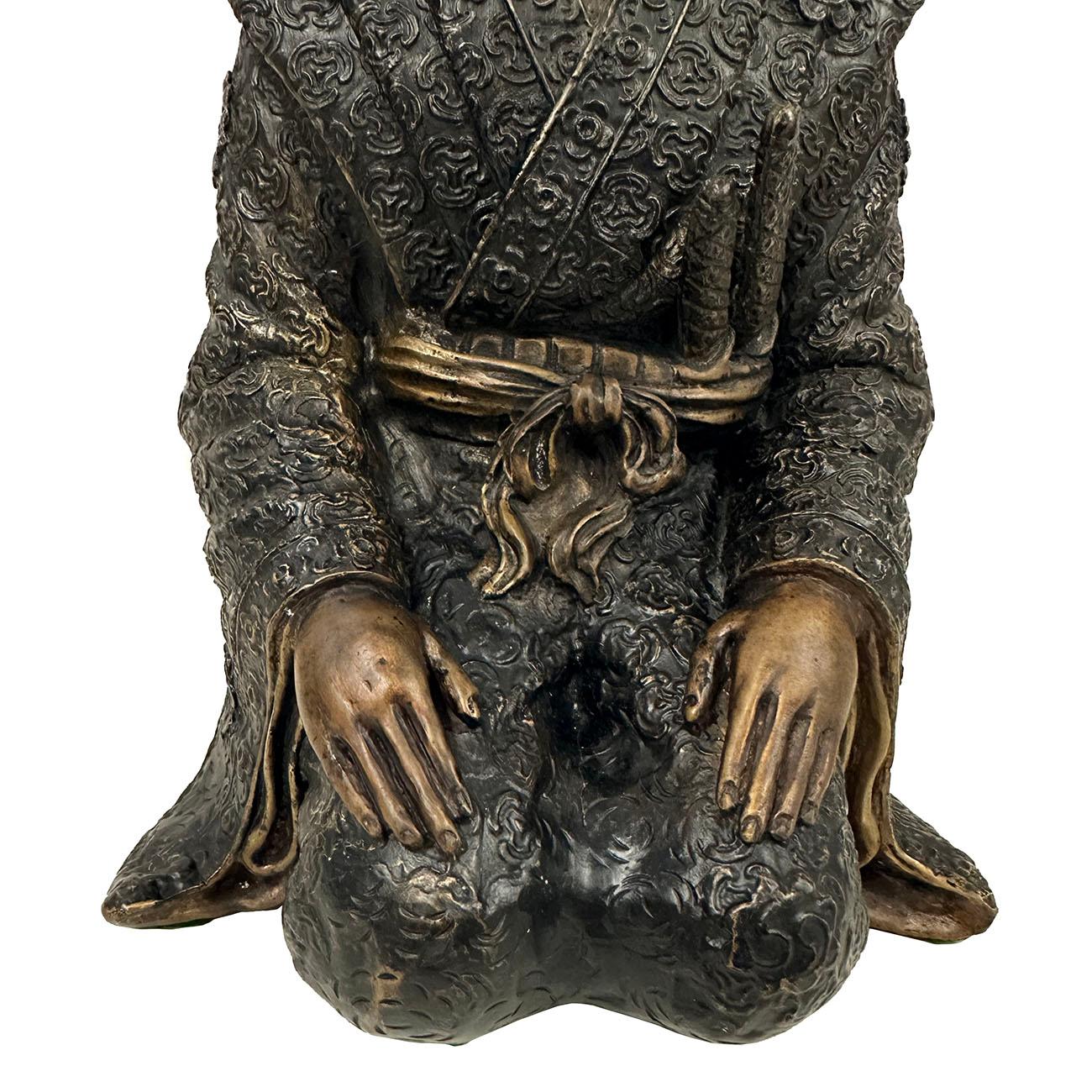 Japonisme Rare 20th Century Japanese Antique Bronze Samurai Statue Shijo Kingo For Sale