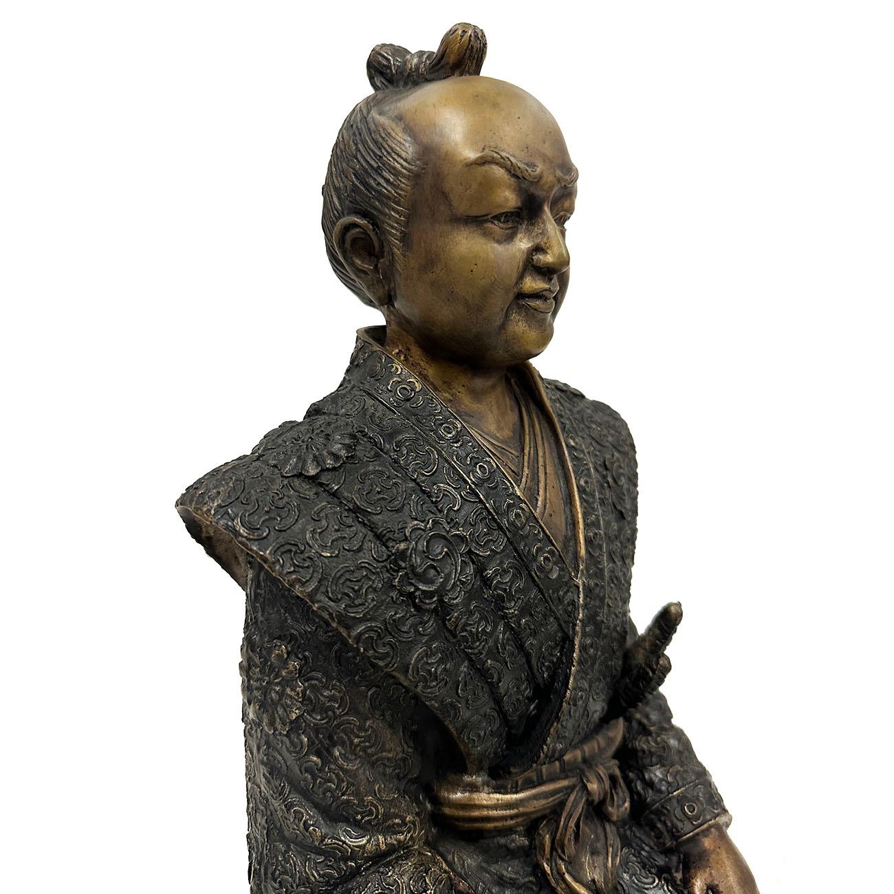 Rare 20th Century Japanese Antique Bronze Samurai Statue Shijo Kingo In Good Condition For Sale In Pomona, CA