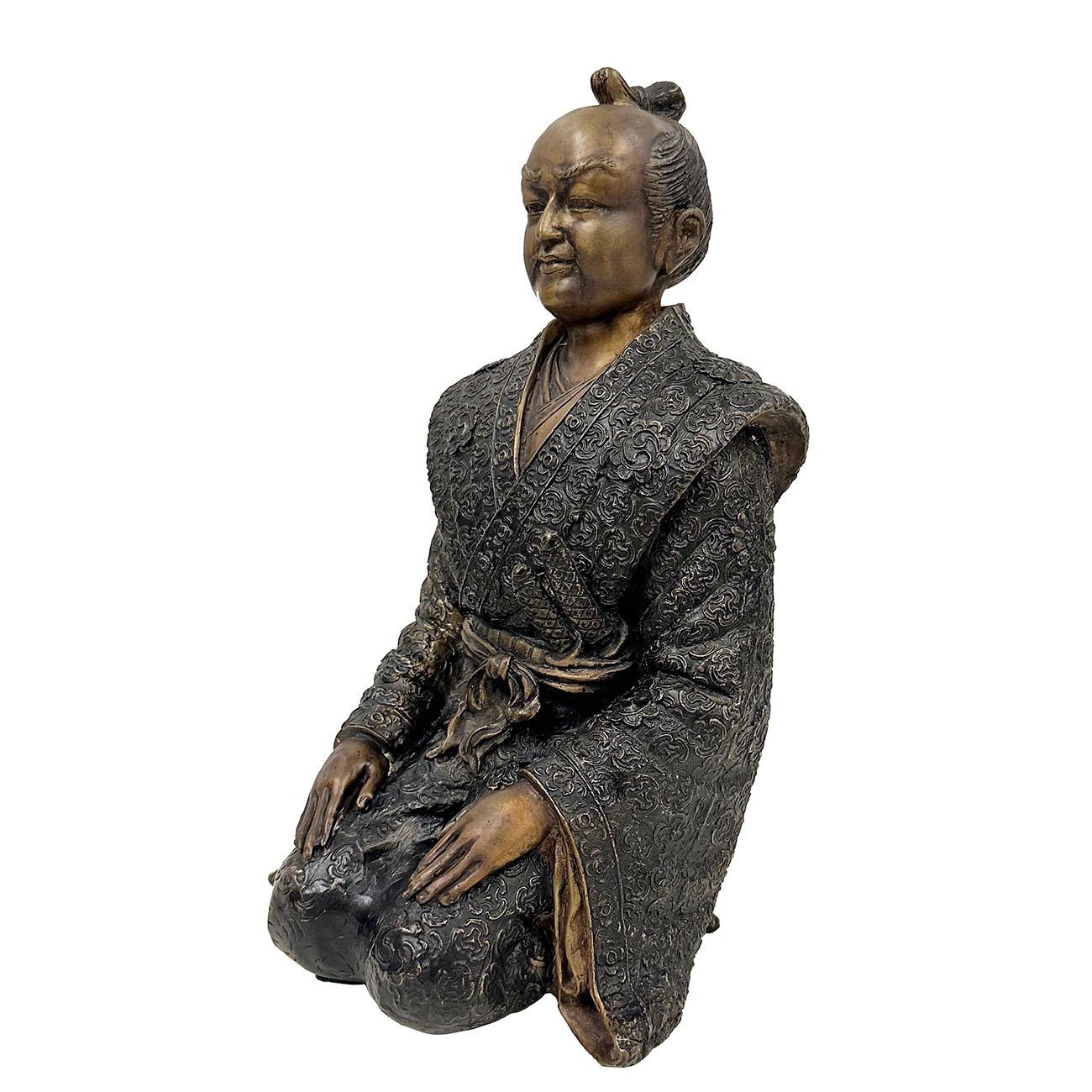 Rare 20th Century Japanese Antique Bronze Samurai Statue Shijo Kingo For Sale 2