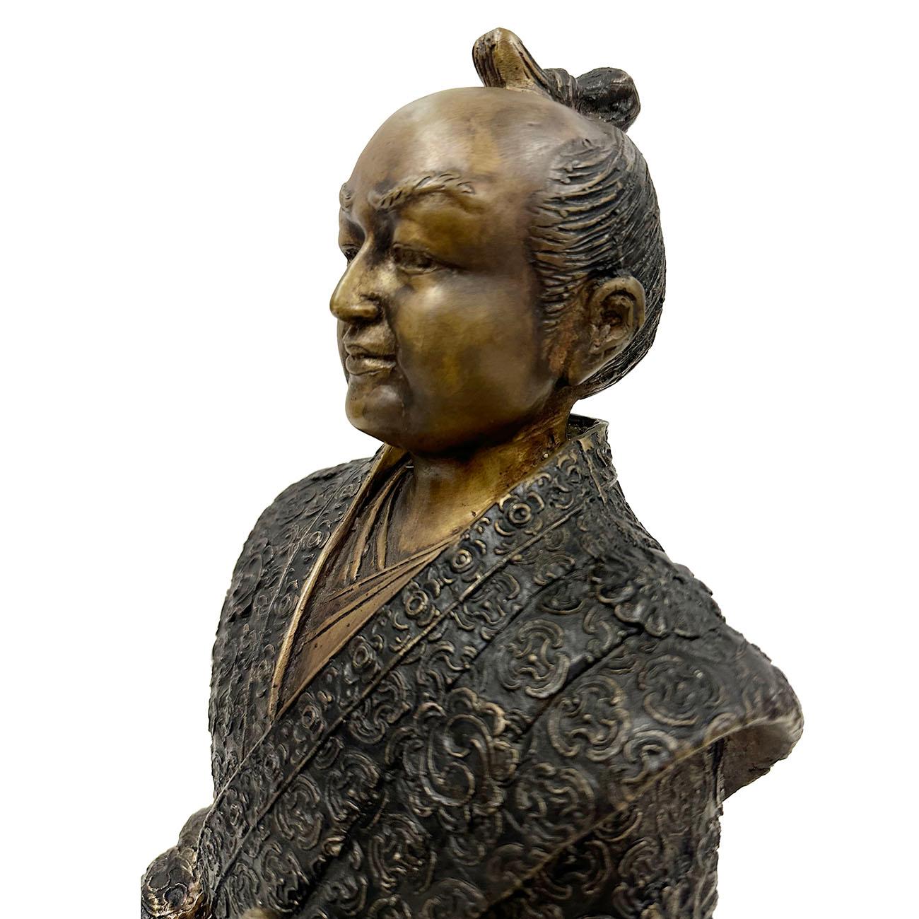 Rare 20th Century Japanese Antique Bronze Samurai Statue Shijo Kingo For Sale 3