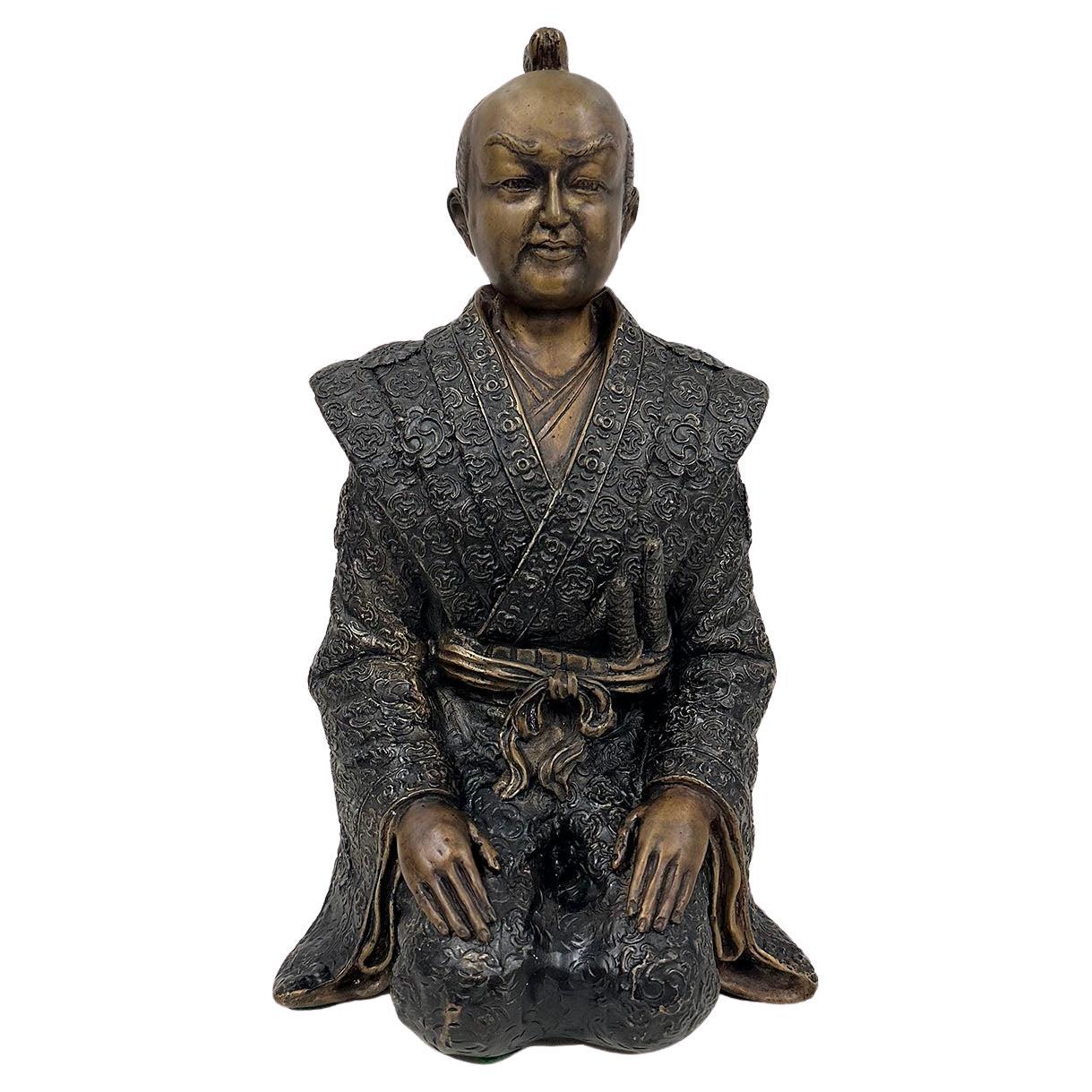 Seltene japanische antike Samurai-Statue Shijo Kingo aus Bronze des 20. Jahrhunderts