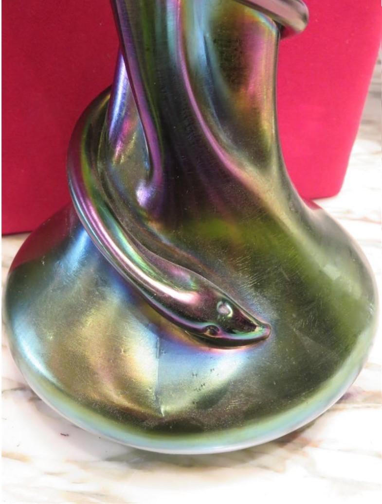 Unknown Rare 20th Century Tiffany Style Colored Glass Serpent Swirl Vase New York City For Sale