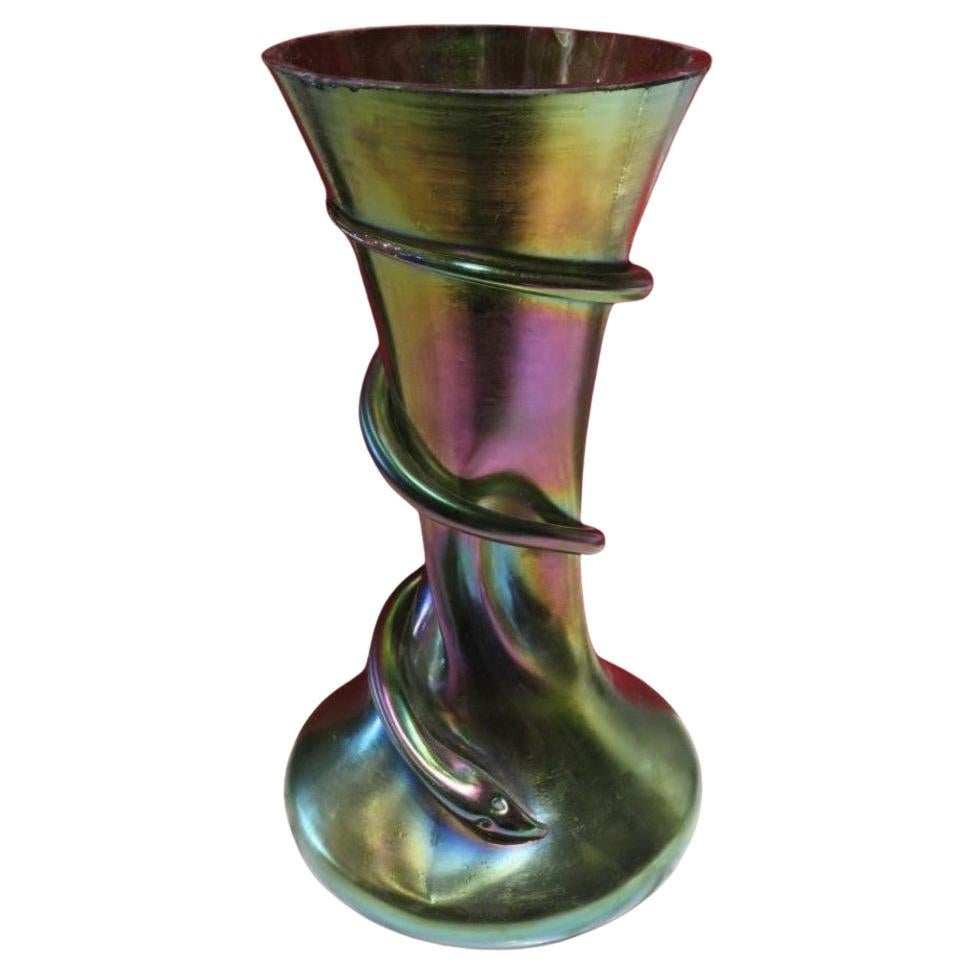 Rare 20th Century Tiffany Style Colored Glass Serpent Swirl Vase New York City