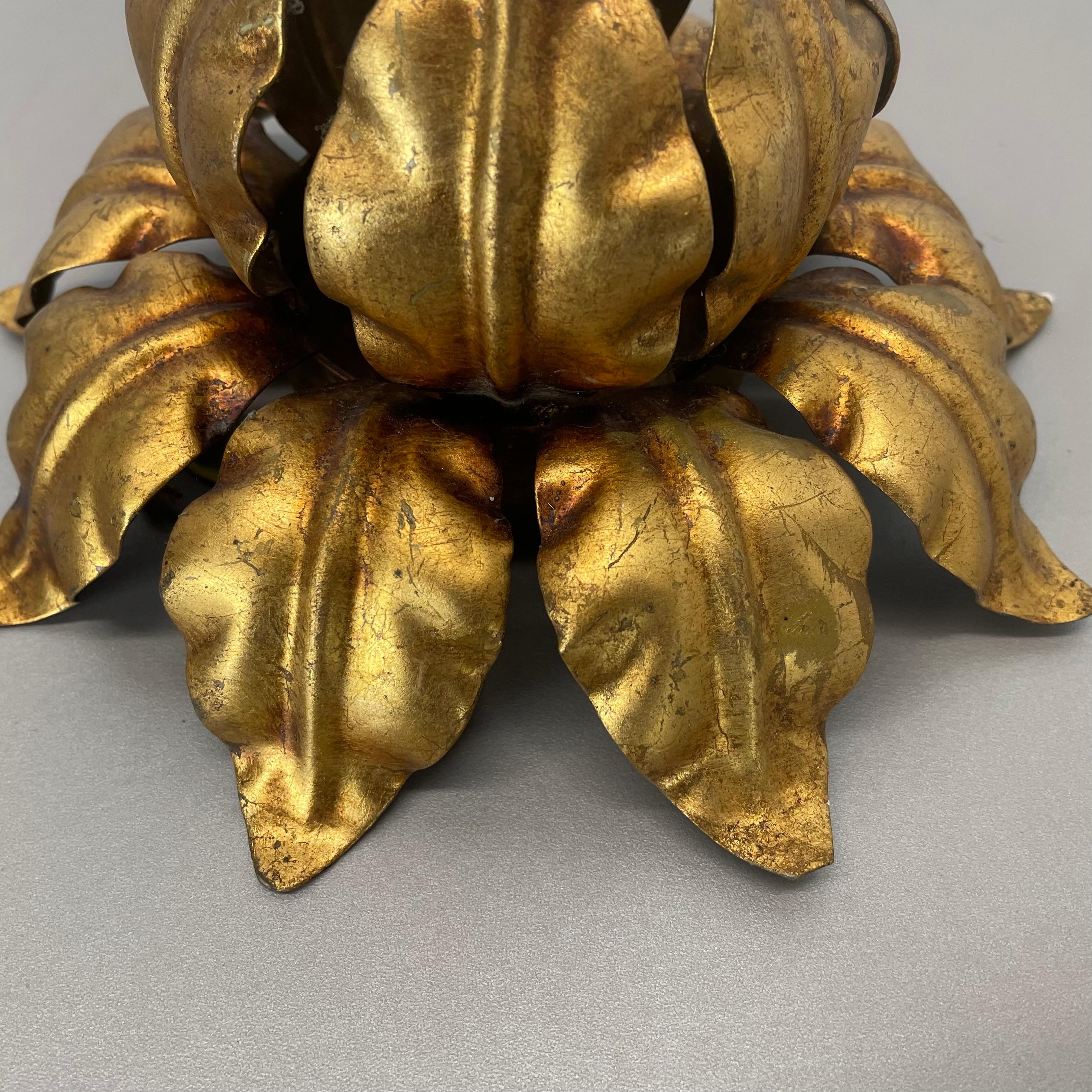 Italian rare 22cm Golden Metal Florentiner Leaf Theatre Wall Ceiling Light, Italy, 1960
