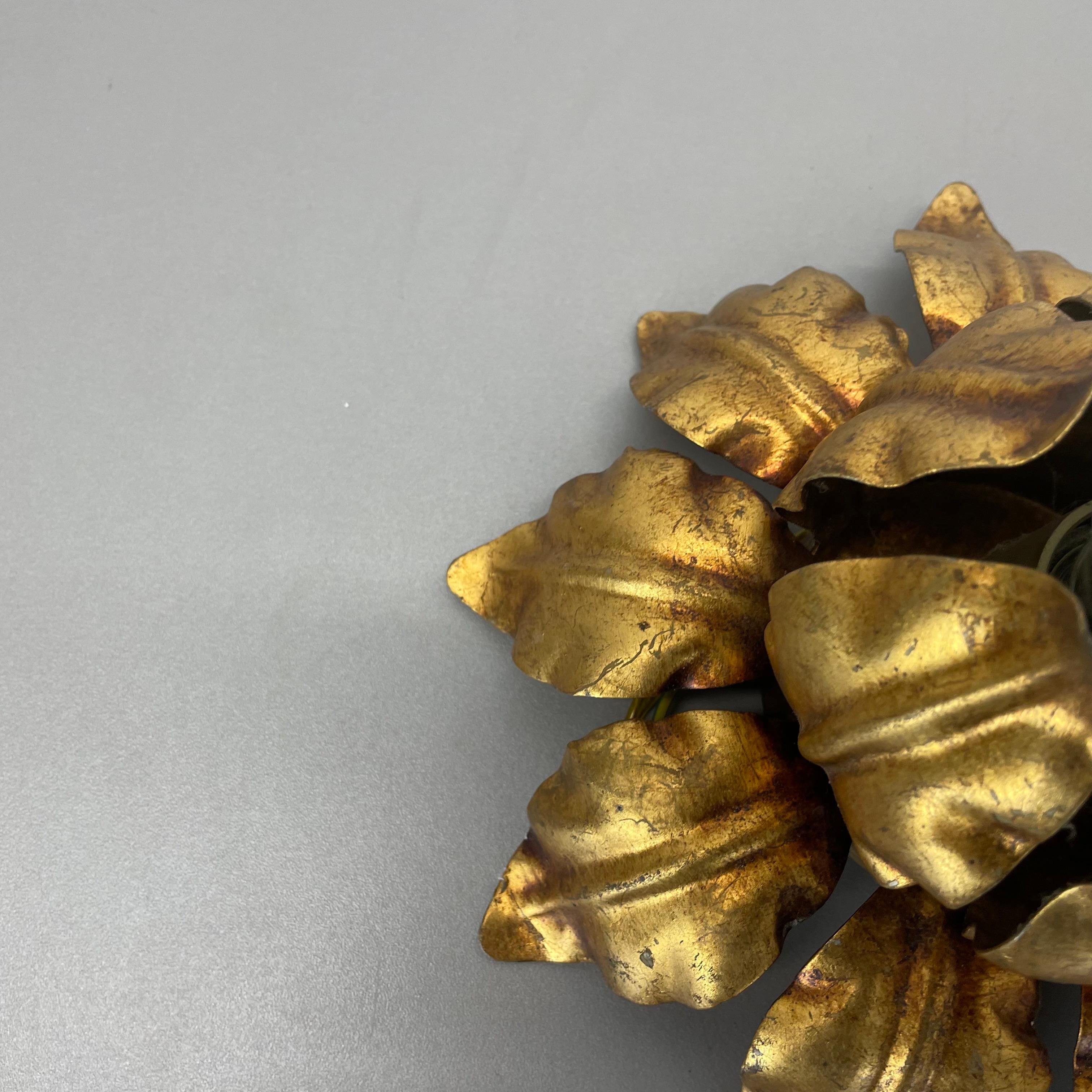 rare 22cm Golden Metal Florentiner Leaf Theatre Wall Ceiling Light, Italy, 1960 1