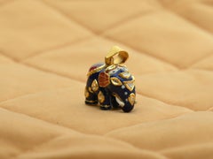 Rare 22K Gold Elephant pendant with blue enamel, natural spinel and diamonds