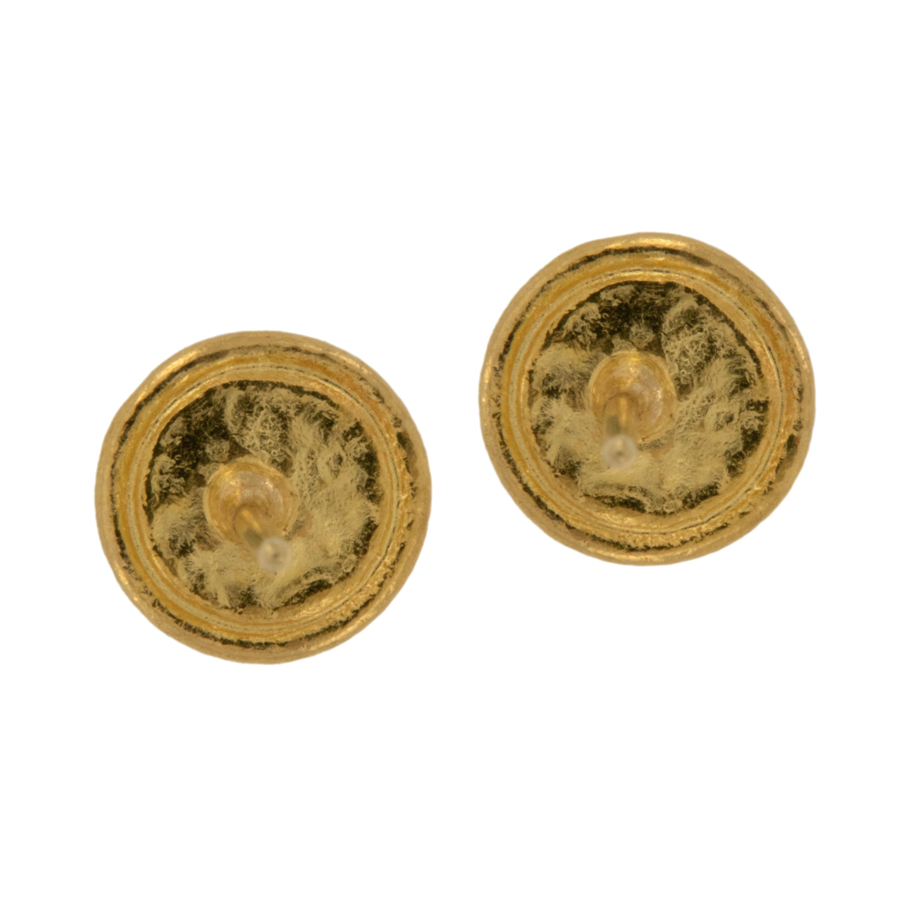 Rare 24 Karat Yellow Gold 1.36 Cttw Cabochon Cut Aquamarine Stud Earrings In New Condition For Sale In Troy, MI