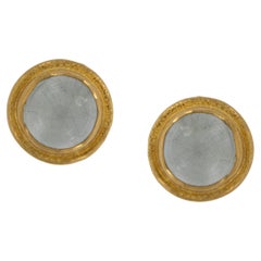 Rare 24 Karat Yellow Gold 1.36 Cttw Cabochon Cut Aquamarine Stud Earrings
