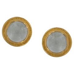 Rare 24 Karat Yellow Gold 1.36 Cttw Cabochon Cut Moonstone Stud Earrings