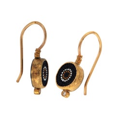 Rare 24 Karat Yellow Gold and Silver Micro Mosaic Drop Earrings