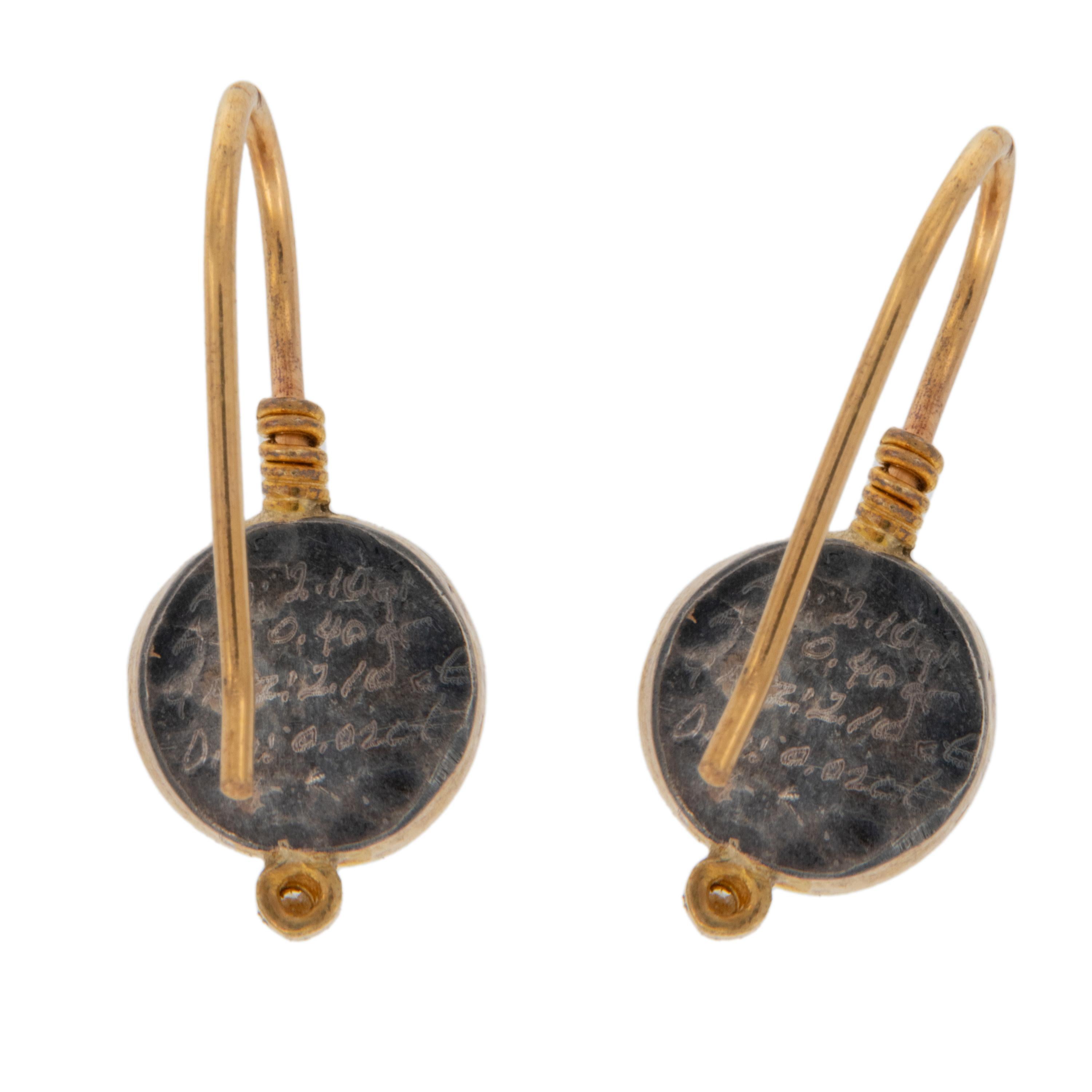 Rare 24 Karat Yellow Gold and Silver Micro Mosaic Drop Earrings In New Condition In Troy, MI