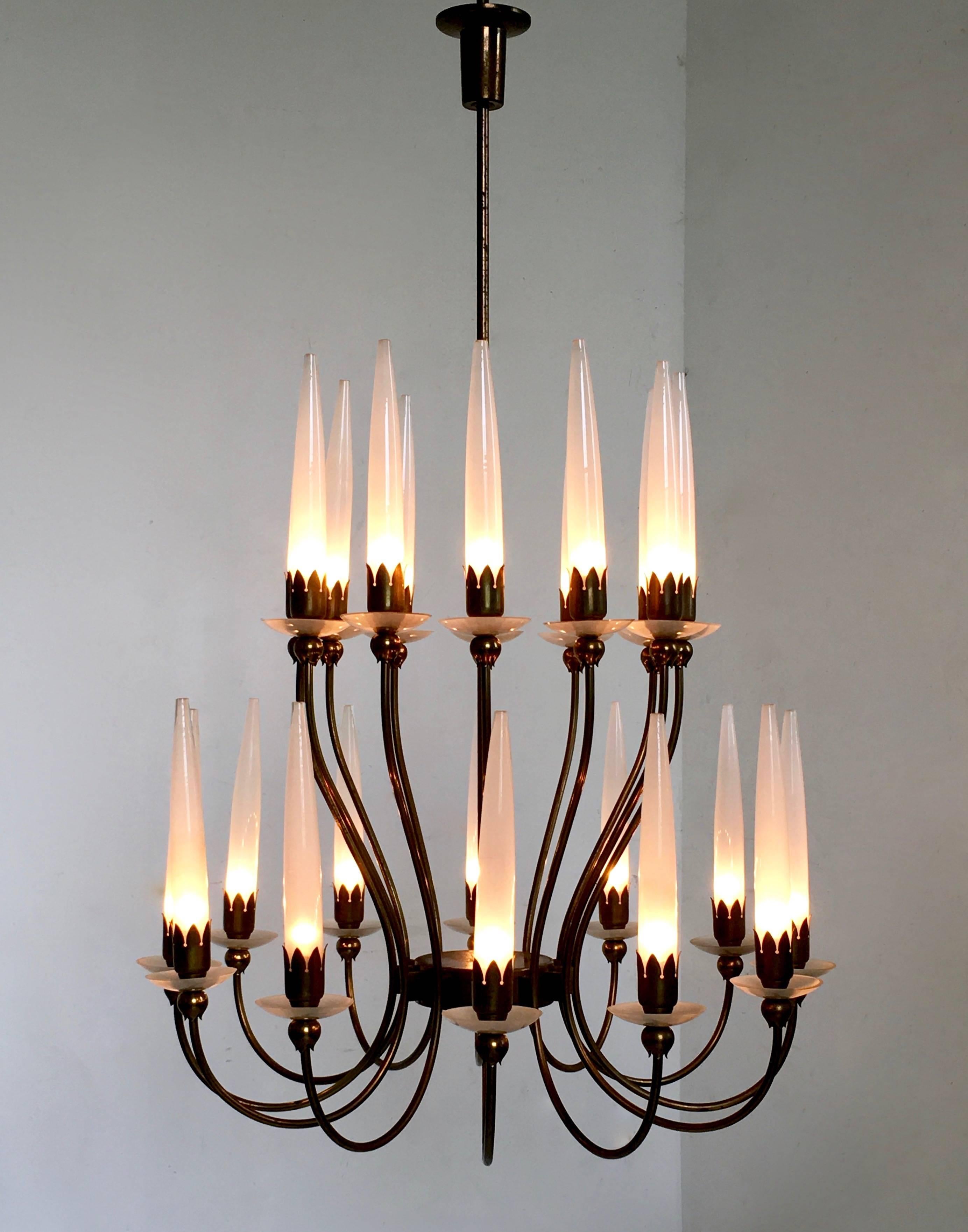 Frosted Rare 24-Light Chandelier Mod. 12423 by Angelo Lelli for Arredoluce, Italy, 1953