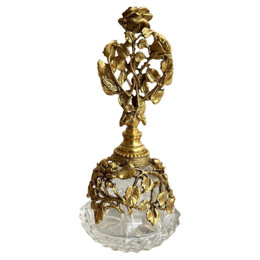 Rare 24K Gold Ormolu & Crystal Perfume Bottle