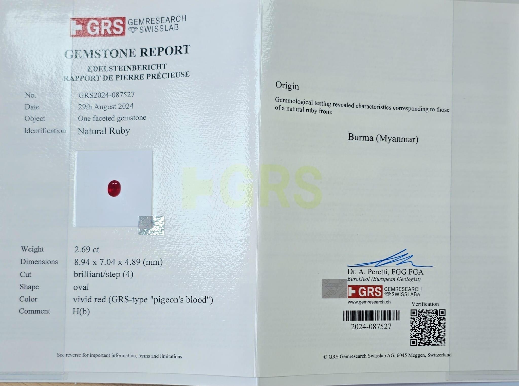 Seltener ovaler burmesischer Rubin von 2,69ct 