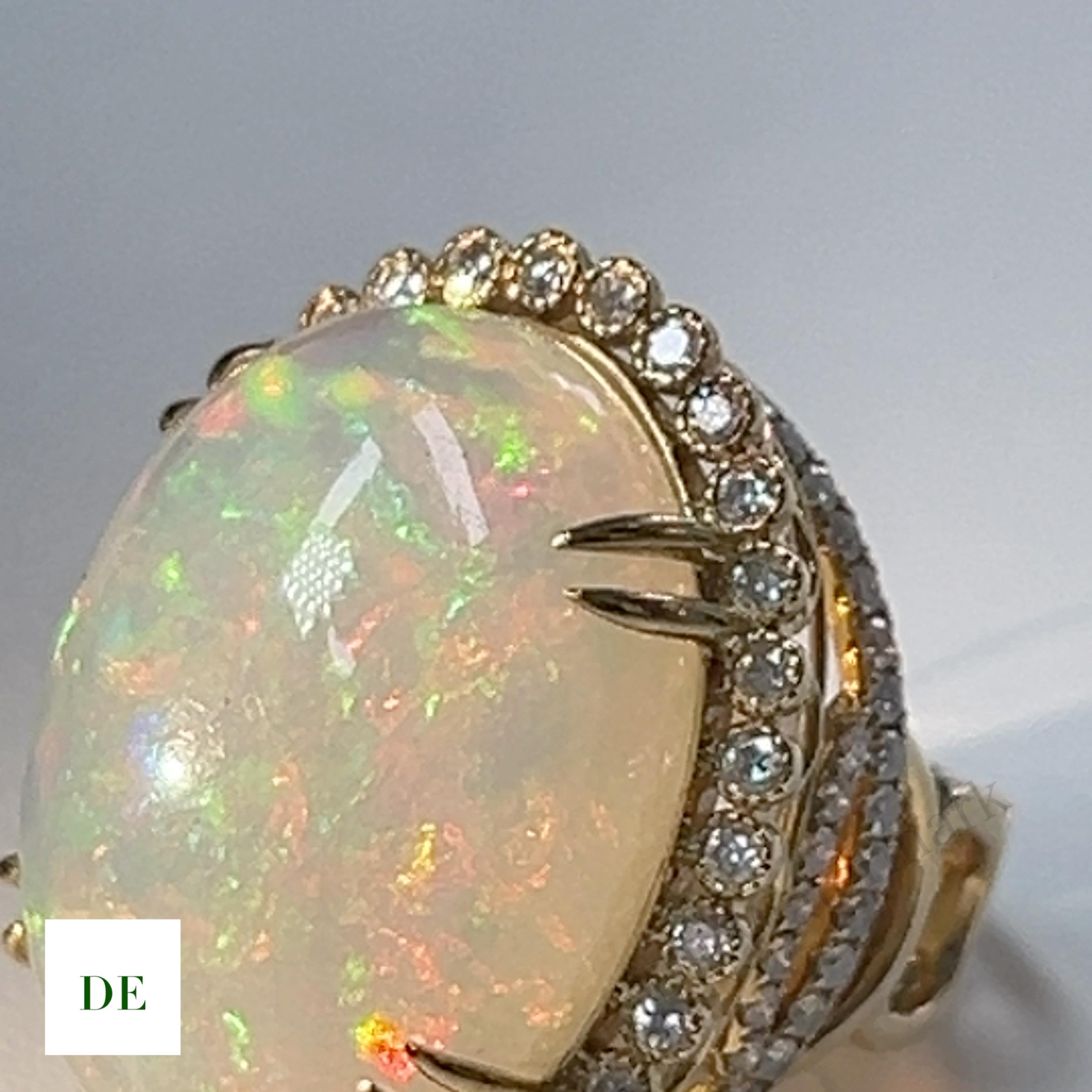 14k Rare 27.5 Carat Opal 1.55 Carat Diamond Engagement Statement Cocktail Ring In New Condition For Sale In kowloon, Kowloon