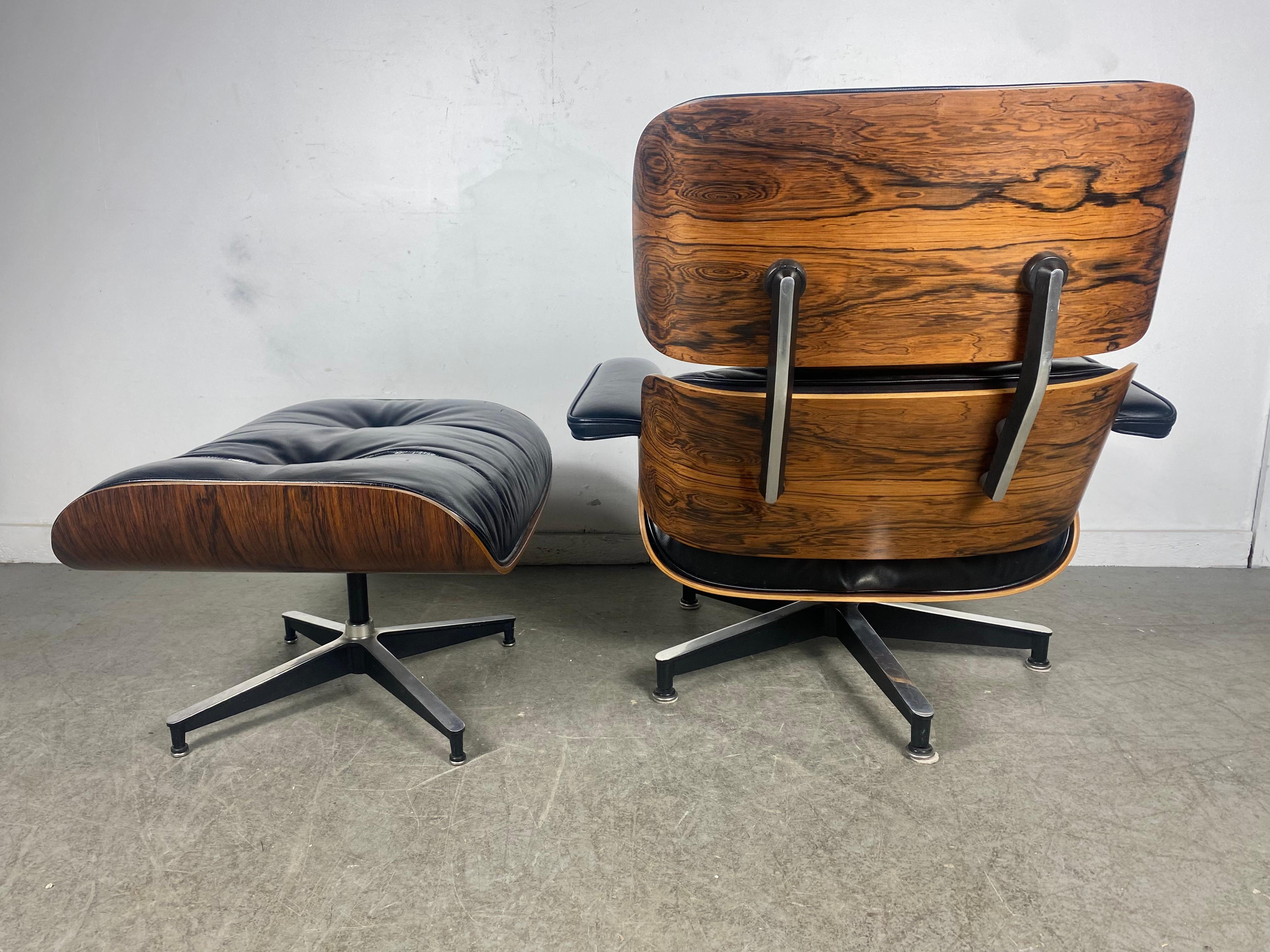 Aluminum Rare 2nd Generation Rosewood, Leather Lounge Chair and Ottoman by Charles Eames