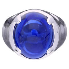 Seltener 29.51 Karat unbehandelter Ceylon-Blauer Saphir Cabochon Solitär Herrenring mit Cabochon