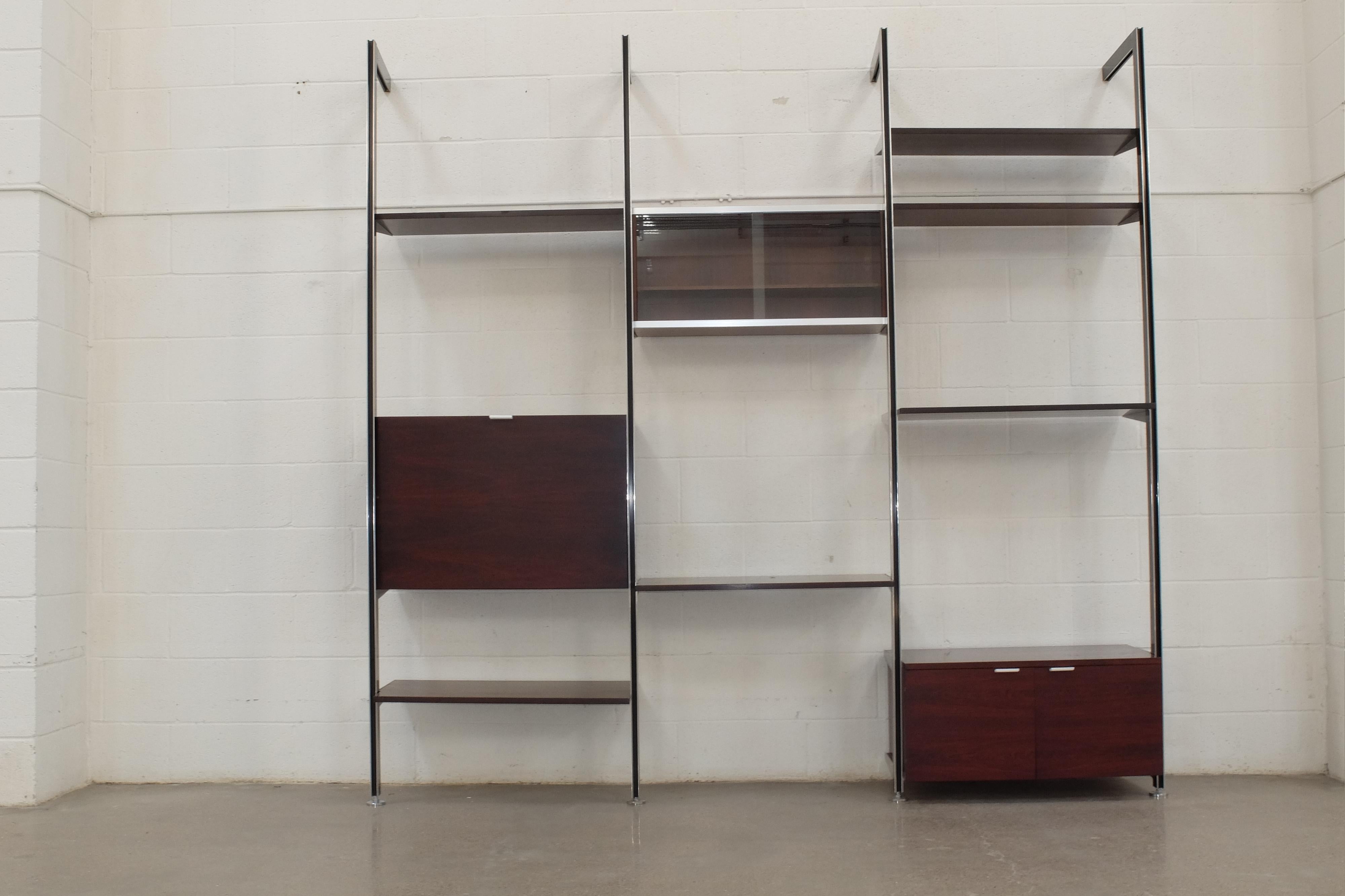 Rare 3 bay wall unit Georges Nelson CSS Shelf Palisander For Sale 11
