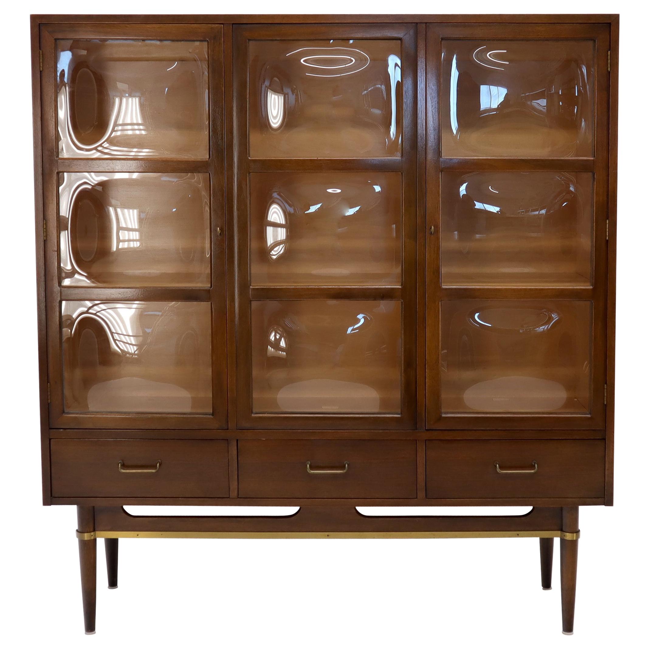 Rare 3 Bubble Glass Doors Mid-Century Modern Bookcase Wall Unit Display Cabinet