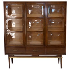 Seltene 3 Blase Glastüren Mid-Century Modernes Bücherregal Wall Unit Display Cabinet