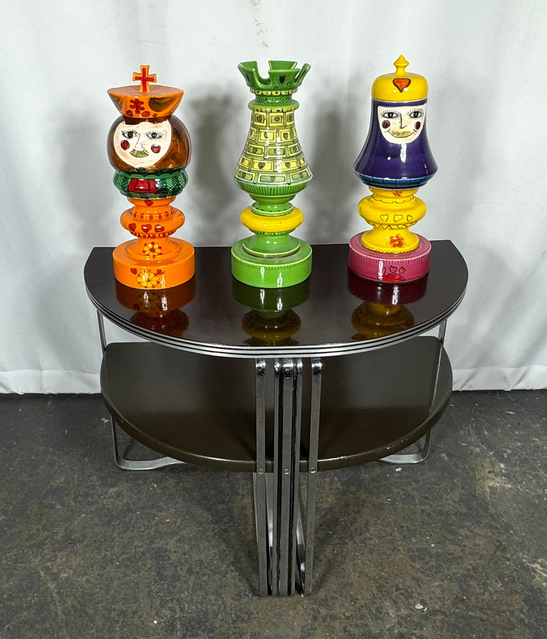  RARE MID CENTURY MODERN WHIMSY Ramor Bitossi  SCULPTURE SET Of Biscotti Jars In the form of  CHESSMAN. KING, QUEEN, AND ROOK. Designed by Alvino Bagin.... Each has a lid that fits on top of jar . All retain they're ORIGINAL RAYMOR LABEL AND