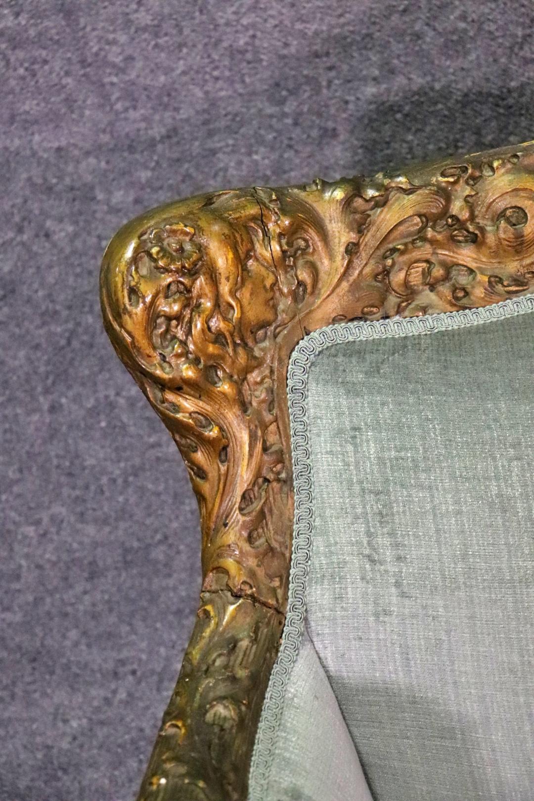 Rare 3 Piece Carved Figural Gold Karpen Victorian Parlor Set  10