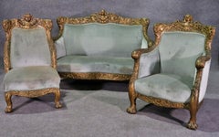 Rare 3 Piece Carved Figural Gold Karpen Victorian Parlor Set