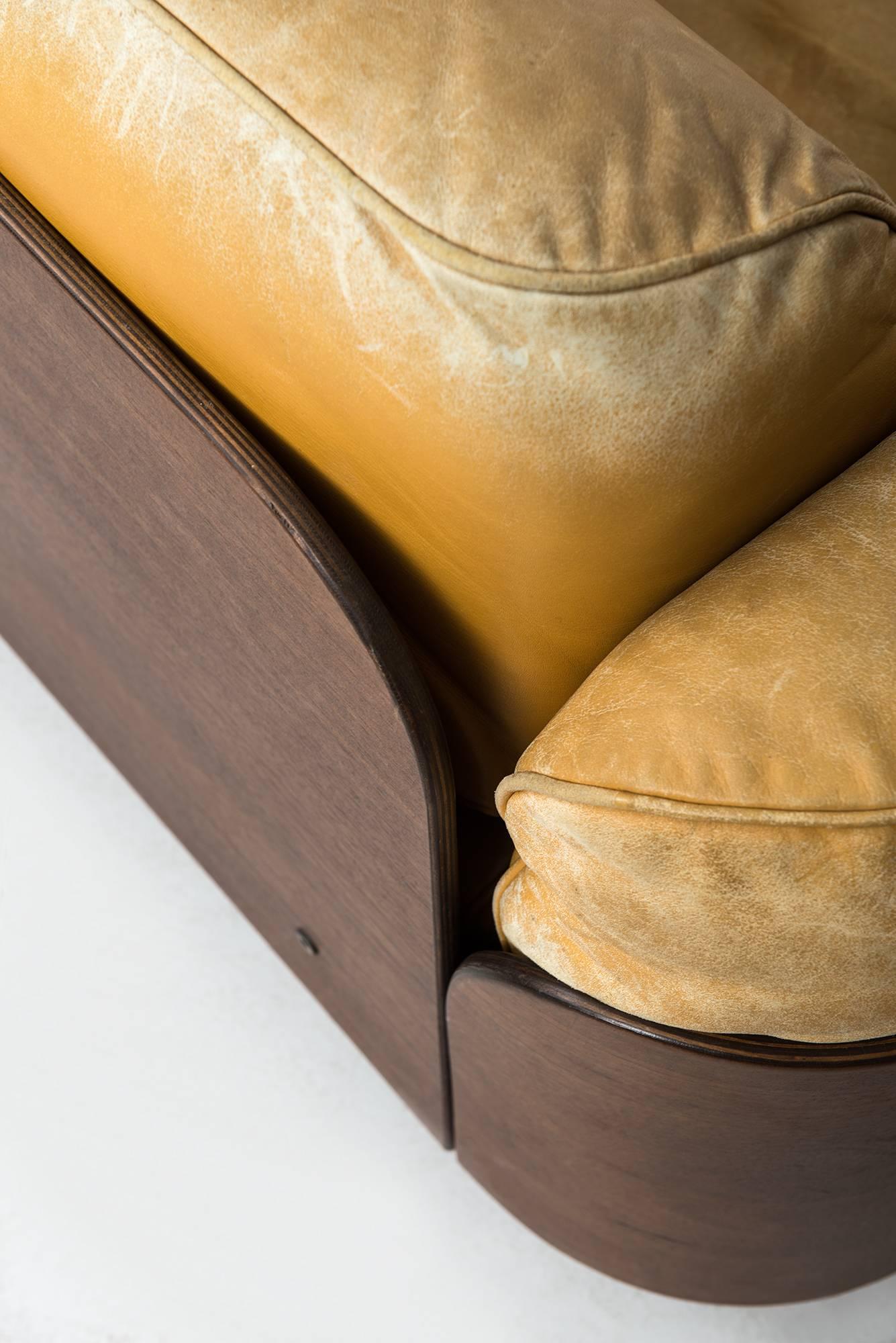 Leather Rare Three-Seat Sofa Produced by Hämeen Kalustaja in Finland