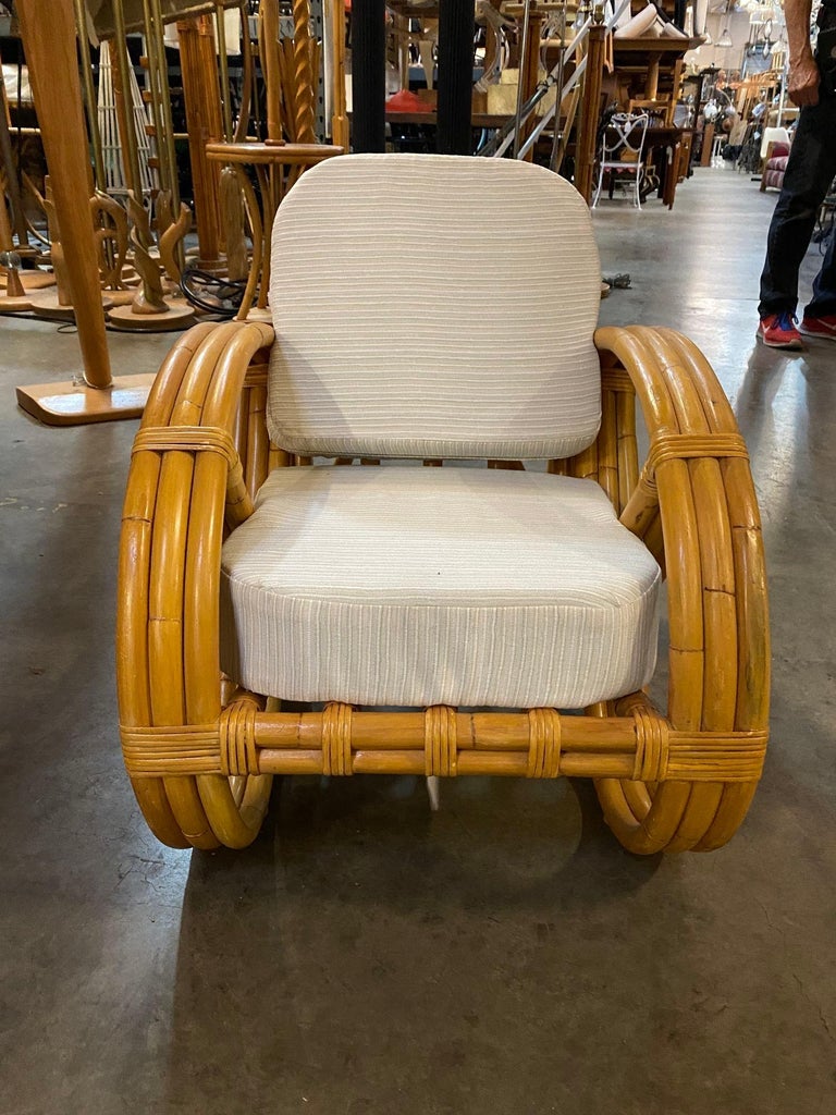 Rare Restored 3Strand Child Size Round Full Pretzel Rattan Sofa Lounge Chair For Sale at 1stDibs