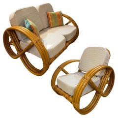 Vintage Rare Restored 3-Strand Child Size Round Full Pretzel Rattan Sofa Lounge Chair