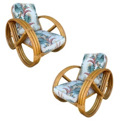 Rare 3-Strand Child Size Round Full Pretzel Rattan Sofa & Lounge Chair Set