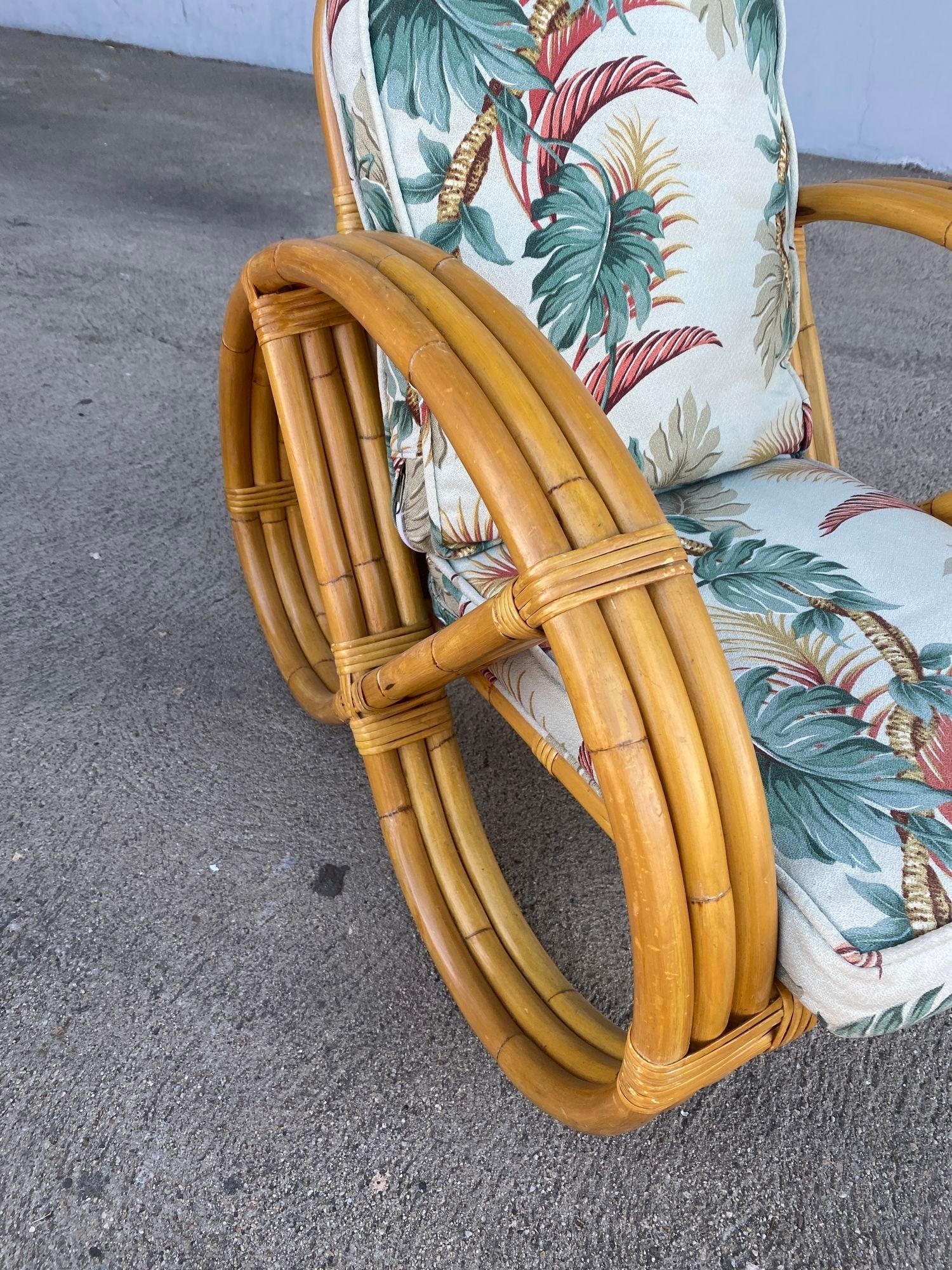 Mid-20th Century Rare 3-Strand Child Size Round Full Pretzel Rattan Sofa & Lounge Chair Set For Sale