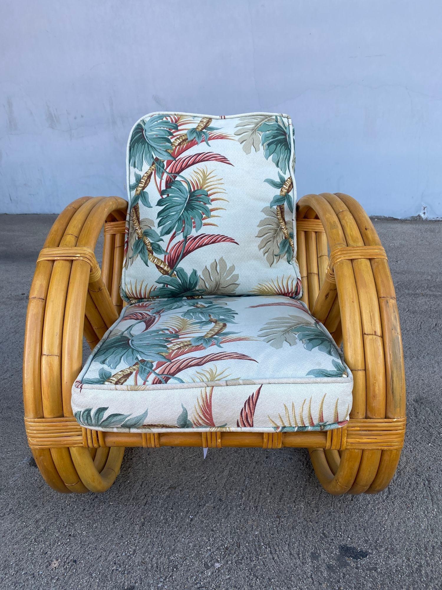 Rare 3-Strand Child Size Round Full Pretzel Rattan Sofa & Lounge Chair Set For Sale 1