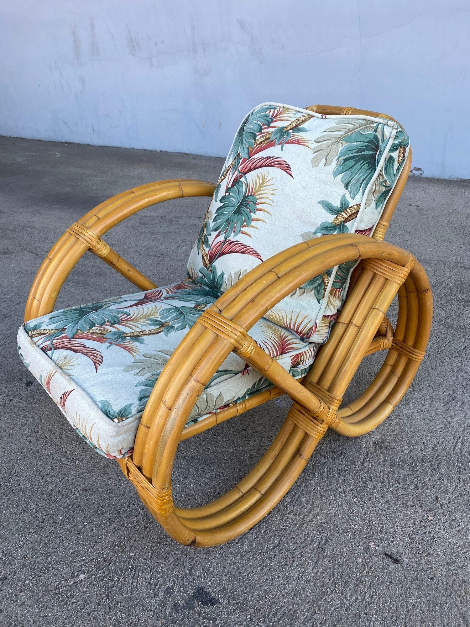 Rare 3-Strand Child Size Round Full Pretzel Rattan Sofa & Lounge Chair Set For Sale 2