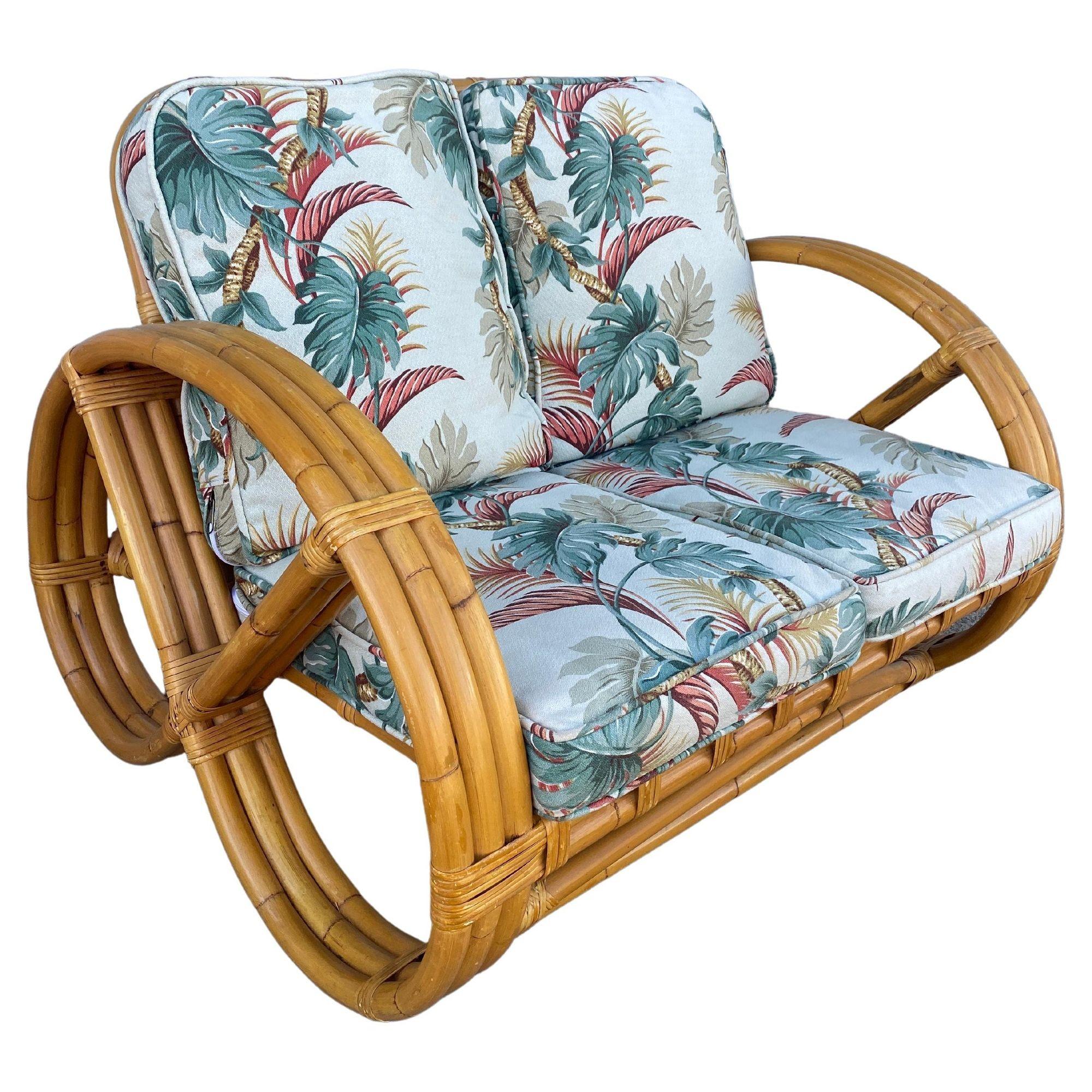 Rare 3-Strand Child Size Round Full Pretzel Rattan Sofa & Lounge Chair Set For Sale 5