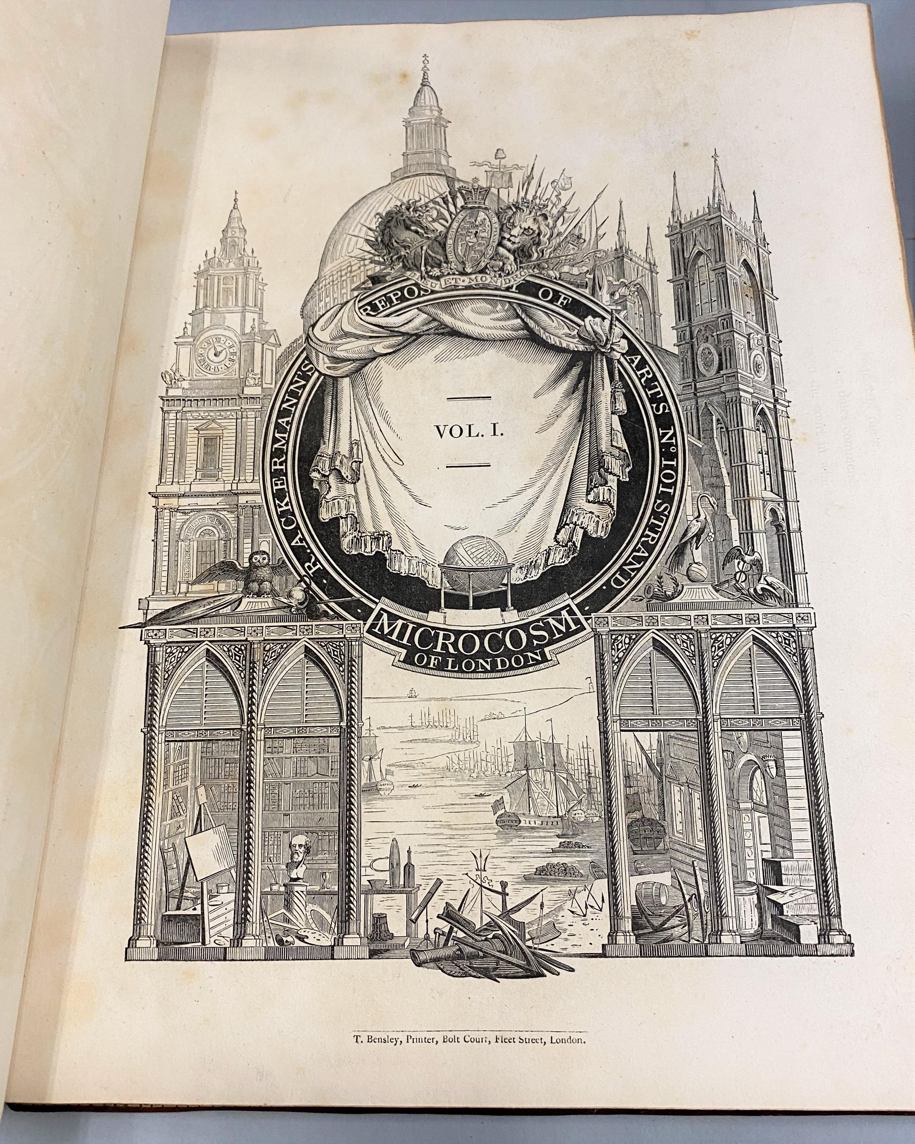 English Rare 3 Vol. Book Set, Microcosm of London or London in Miniature by Ackerman For Sale