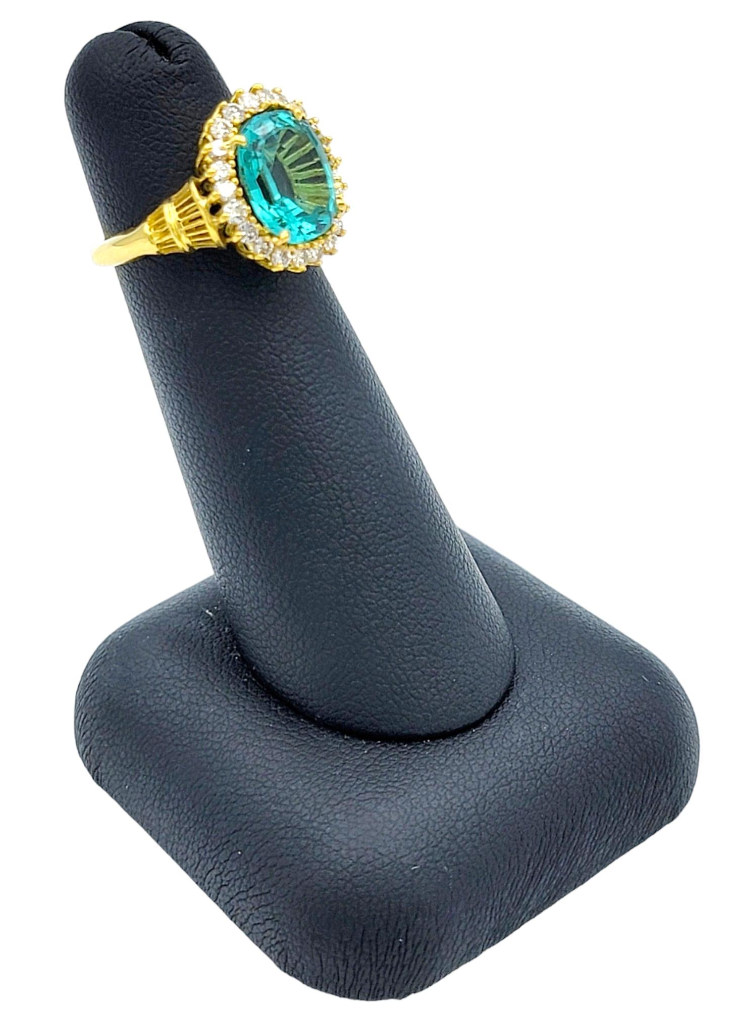 Rare 3.0 Carat Oval Cut Indicolite Tourmaline Ring with Diamond Halo in 18K Gold For Sale 5