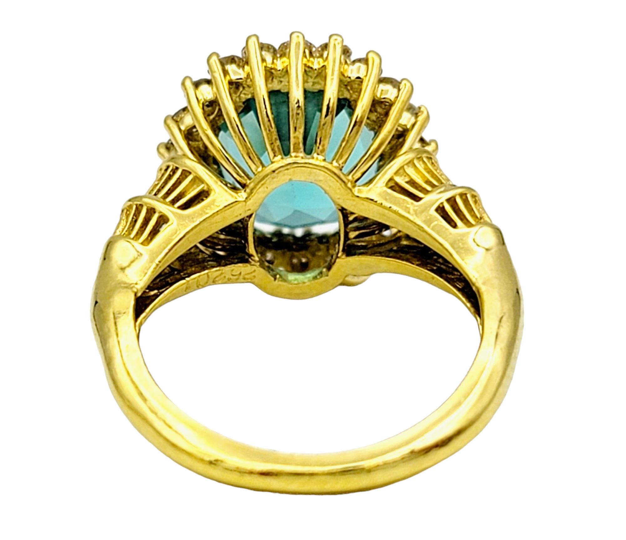 Rare 3.0 Carat Oval Cut Indicolite Tourmaline Ring with Diamond Halo in 18K Gold For Sale 1