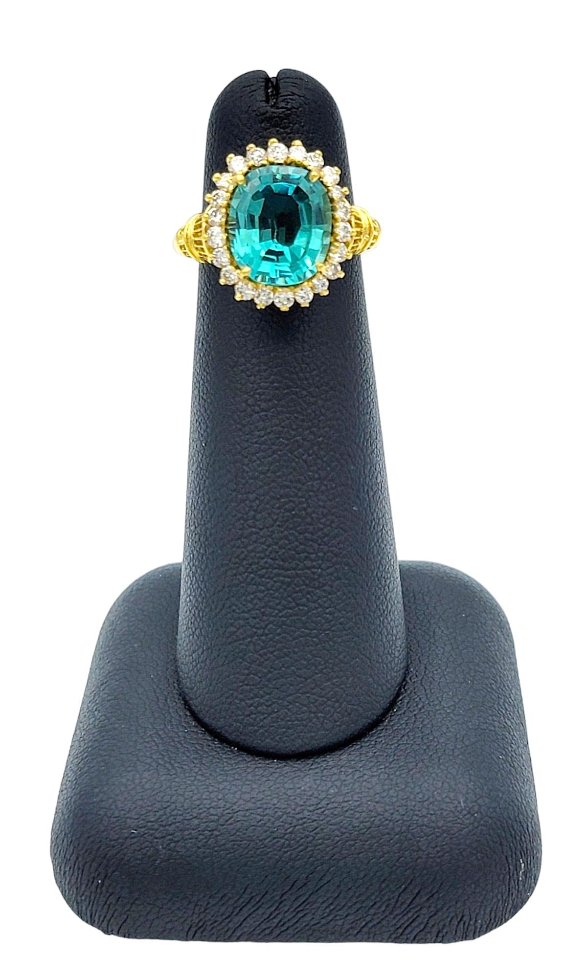 Rare 3.0 Carat Oval Cut Indicolite Tourmaline Ring with Diamond Halo in 18K Gold For Sale 4