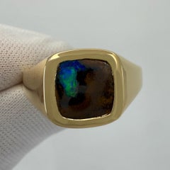Seltene 3,02ct Australian Matrix Boulder Opal 18k Gelbgold Kissen Siegelring