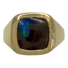 Rare 3.02ct Australian Matrix Boulder Opal 18k Yellow Gold Cushion Signet Ring