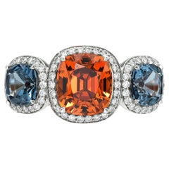 Rare 3.04 Carat Mandarin Garnet Platinum Ring with Spinels & Fancy Sapphires