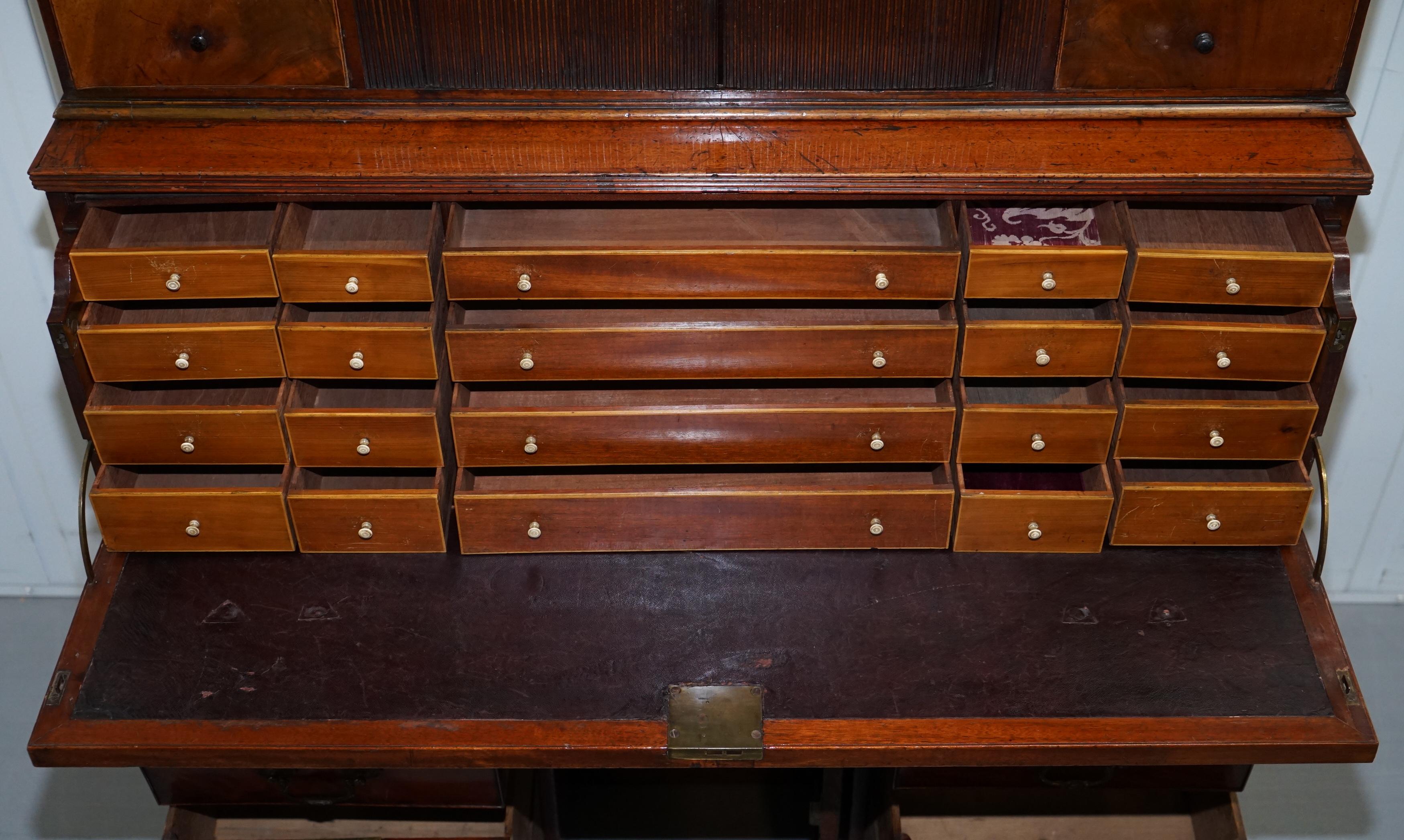 Rare 33 Drawer circa 1780 George III Mahogany Secretaire Bookcase Desk Bureau 7