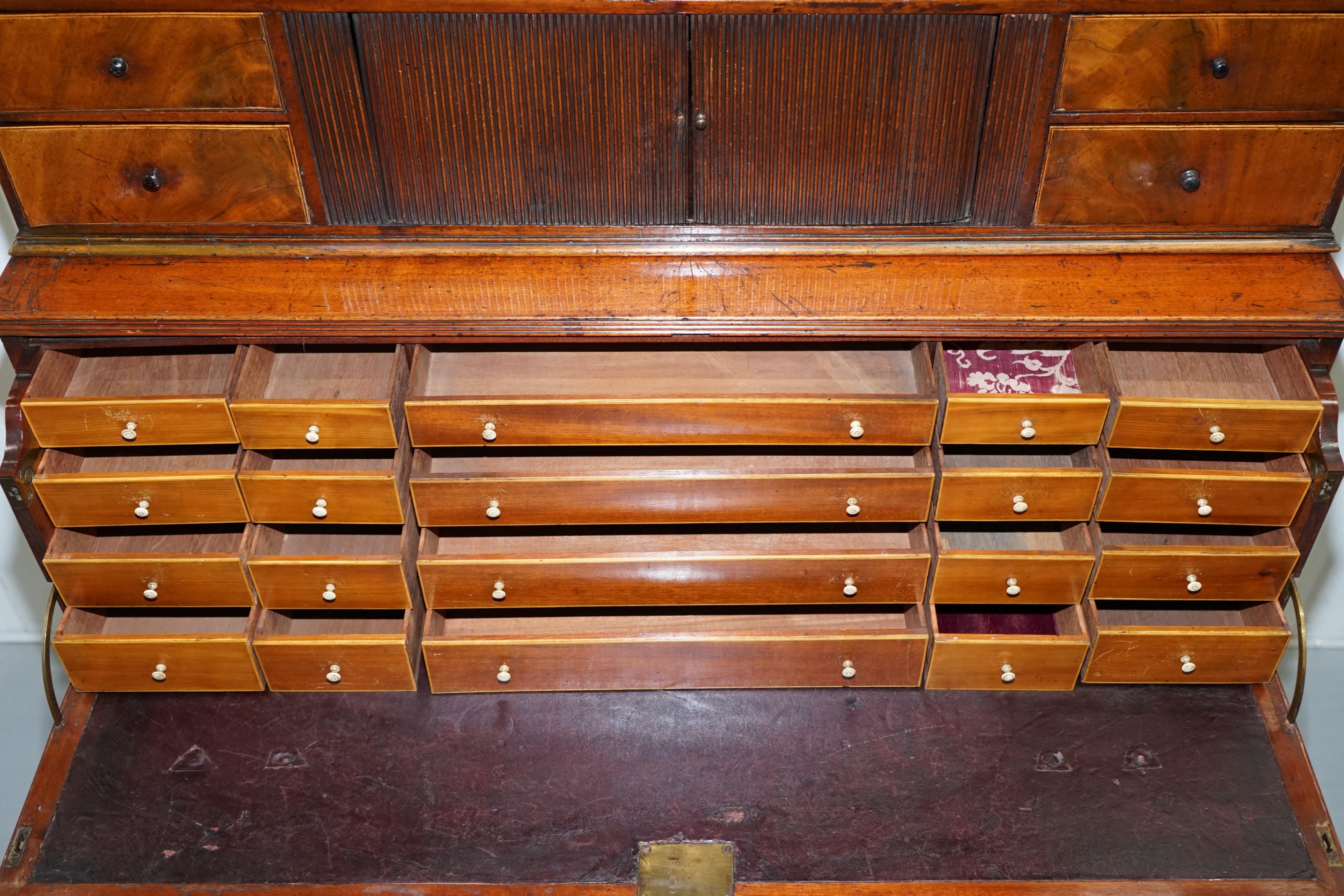 Rare 33 Drawer circa 1780 George III Mahogany Secretaire Bookcase Desk Bureau 9