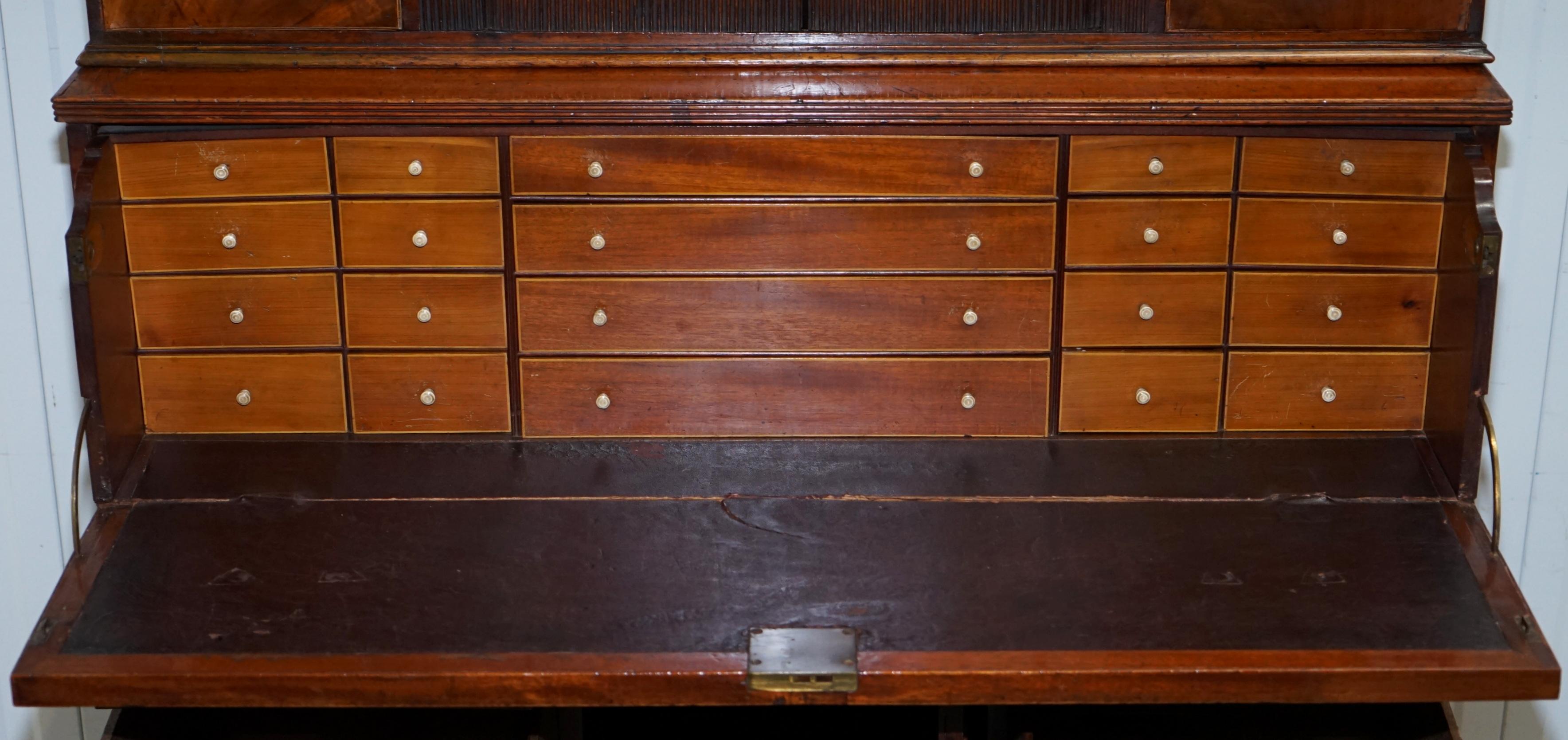 Rare 33 Drawer circa 1780 George III Mahogany Secretaire Bookcase Desk Bureau 10