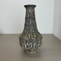 Rare 35cm Grey Brutalist Fat Lava Ceramic Vases by ILKRA Ceramics, Germany 1970s