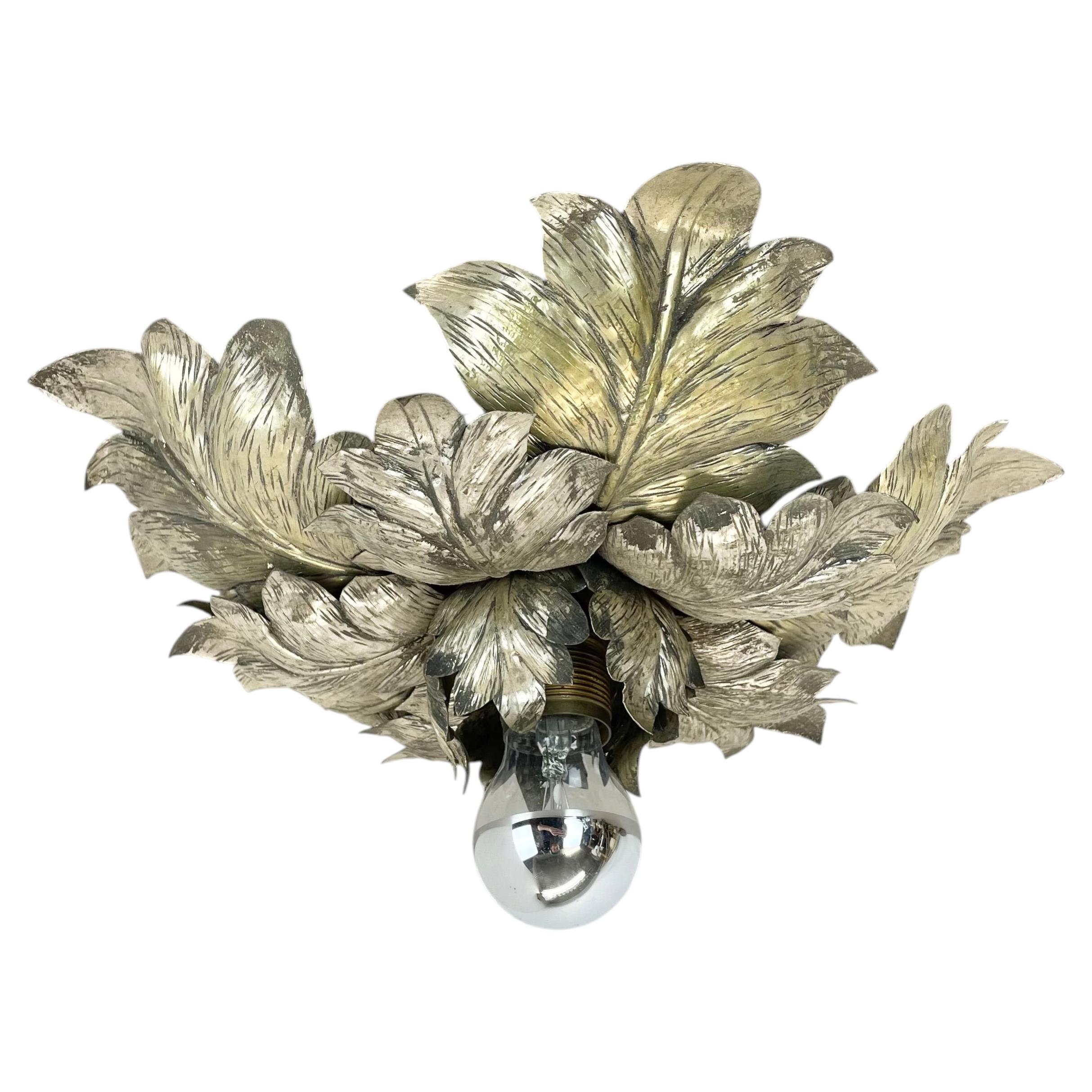 Pre-owned Stilnovo Rare 36cm Silver Tone Metal Florentiner Leaf Theatre Ceiling Light, Italy, 1950s In Brown